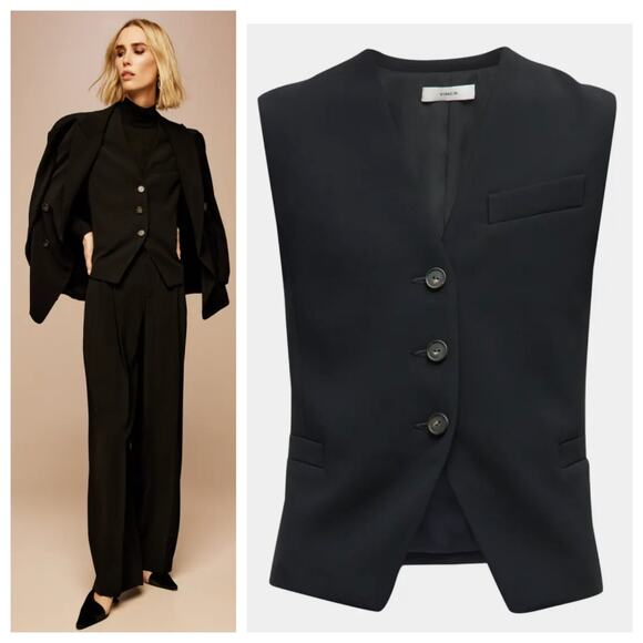 Vince Black Cutaway Crepe Vest in Black - Picture 1 of 15